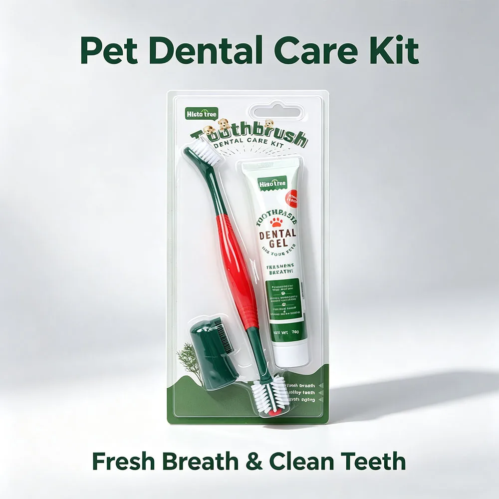 Pet Dental Care Kit Dual Head Toothbrush Finger Brush Edible Toothpaste Gel for Dogs Cats Fresh Breath Teeth Cleaning Oral Care