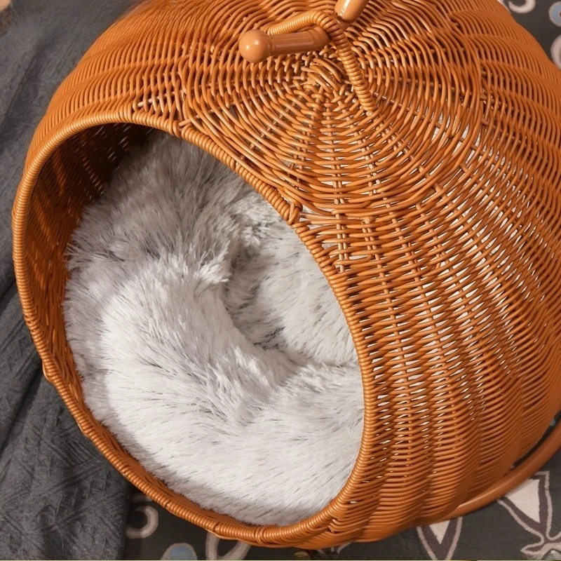 Rattan pendurado cama de gato macio acolchoado gato rede respirável destacável gatos camas decoração para casa balanço ninho para gatos pequeno cão