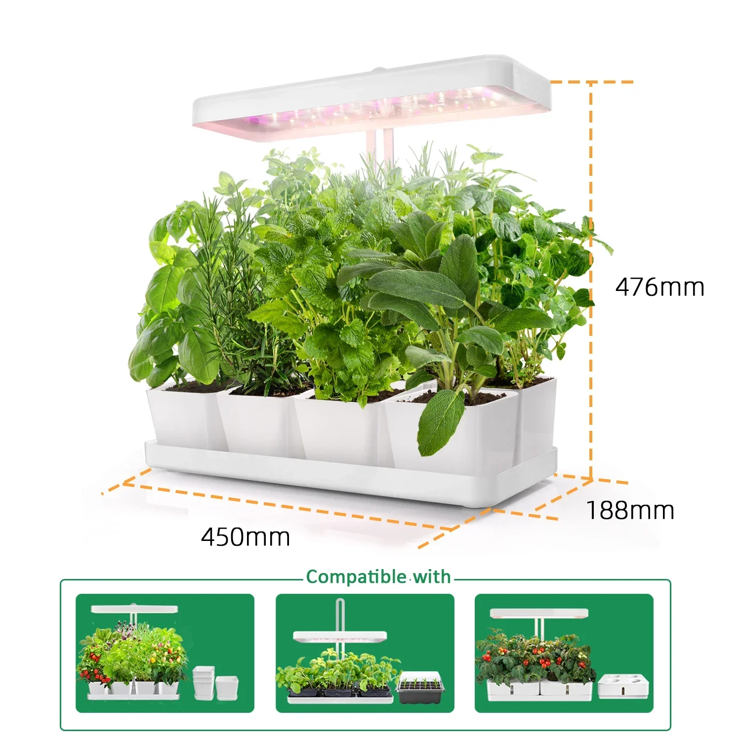 J & C-ミニインドアハーブガーデンスターターキット,LEDライト,ホワイト,2モード,20W