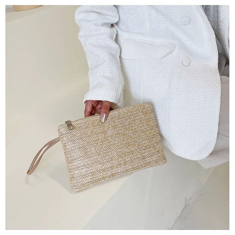 

Weaving Bag Fashion Ladies Wristlet Clutch Women Daily Money Phone Clutch Solid Straw Woven Coin Purse Beach Wallet Card Bag