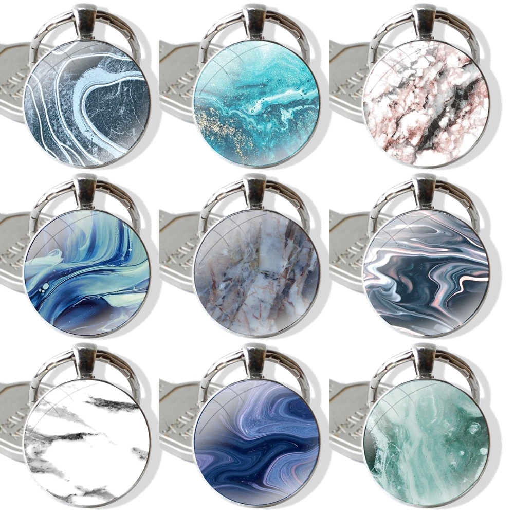 Glass Metal Pendant Key Chain Classic Men Women Key Ring Accessories Jewelry Gifts marble fashion