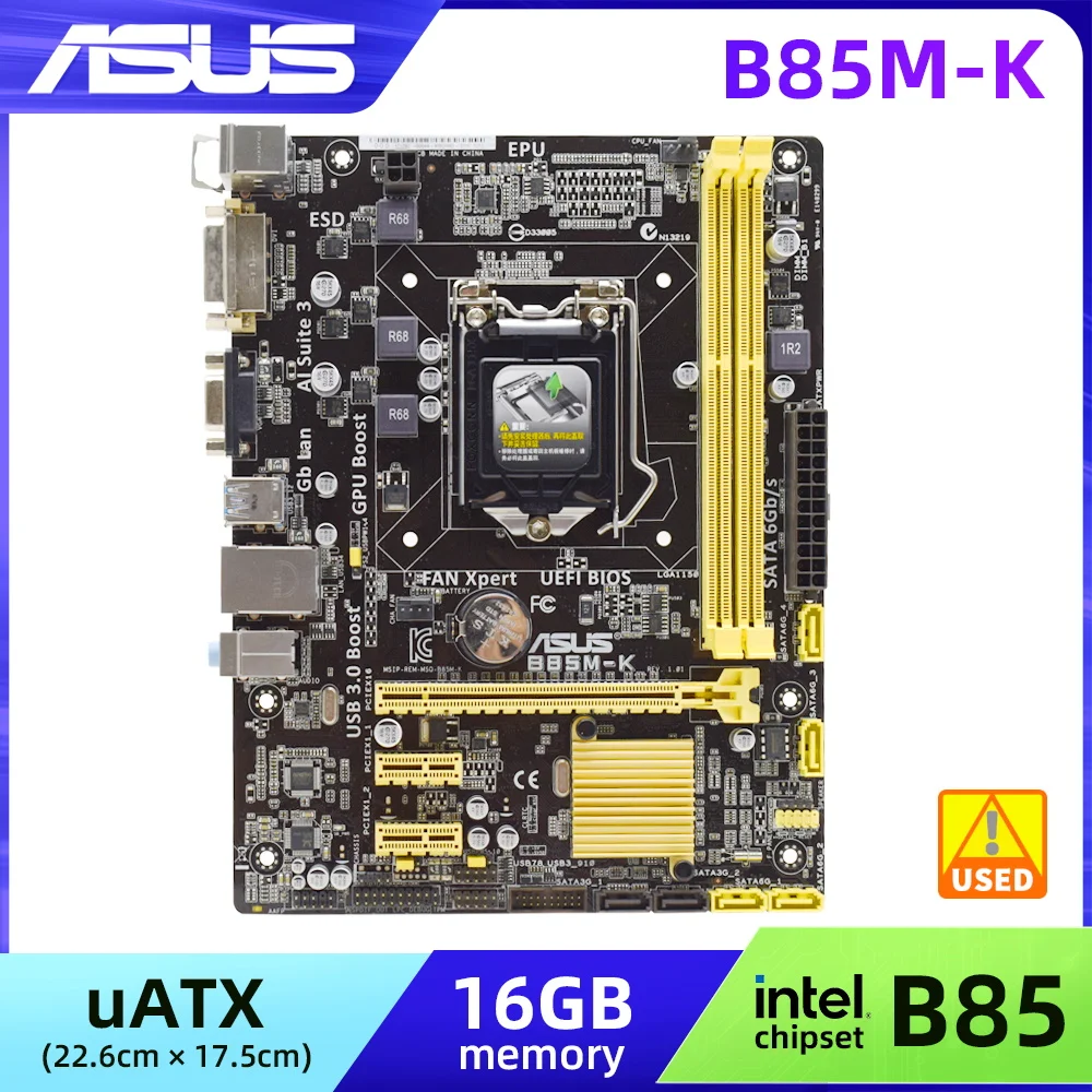 

Материнская плата ASUS B85 B85M-K Intel LGA 1150 с разъемом Micro ATX DDR3, поддерживает Core i3 4130 4170 i5 4590 4570 i7 4770 4790