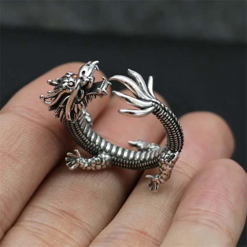 Jisensp Gothic Punk Dragon Ring Men Retro Viking Animal Adjustable Finger Rings for Women Personality Magical Cool Jewelry Gift