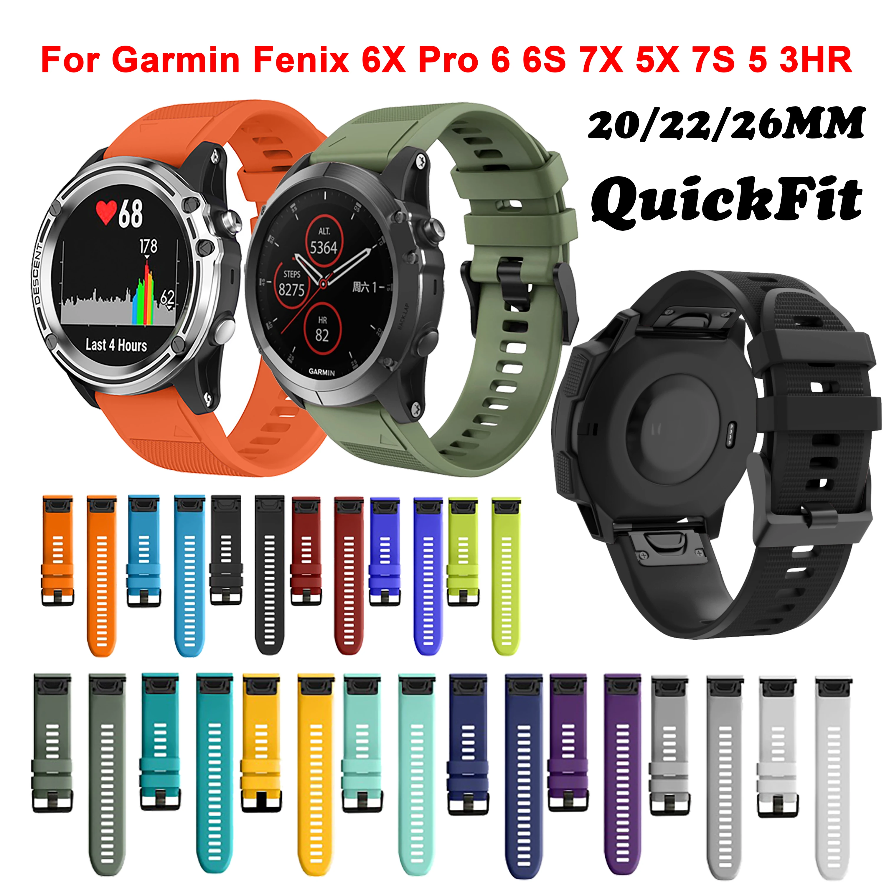 20 22 26mm Smart watch Band For Garmin Fenix 5 5x 5s Silicone Watch Strap for Fenix 6X Pro 6 6S 7X 7 7s 3HR 945 watch Wristband