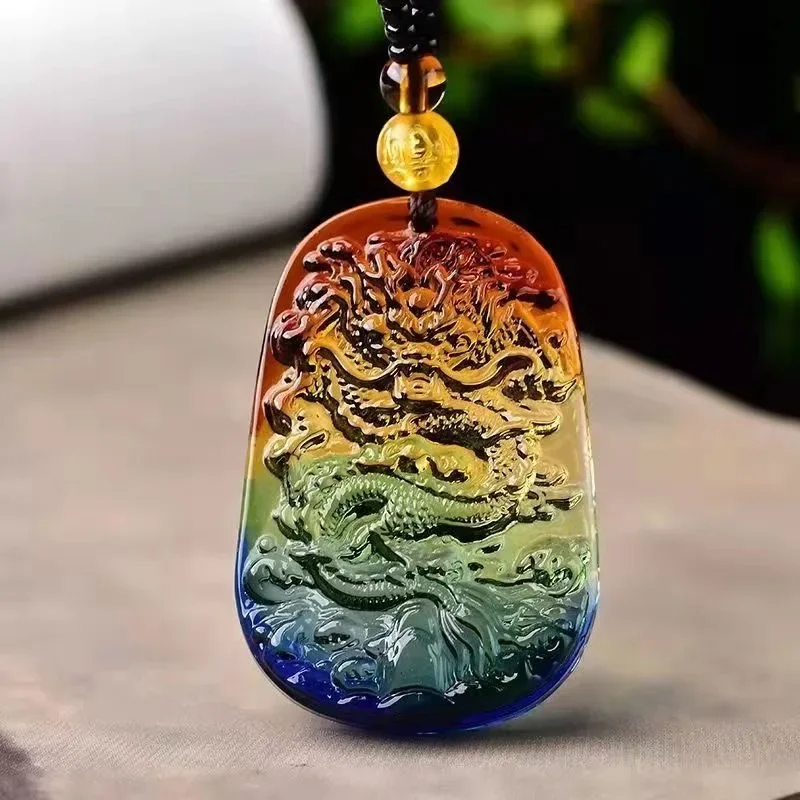 Colored Jade Dragon Pendant Necklace Fashion Charm Jewellery Carved Amulet Gifts Women Men Bring Good Luck Sweater Chain