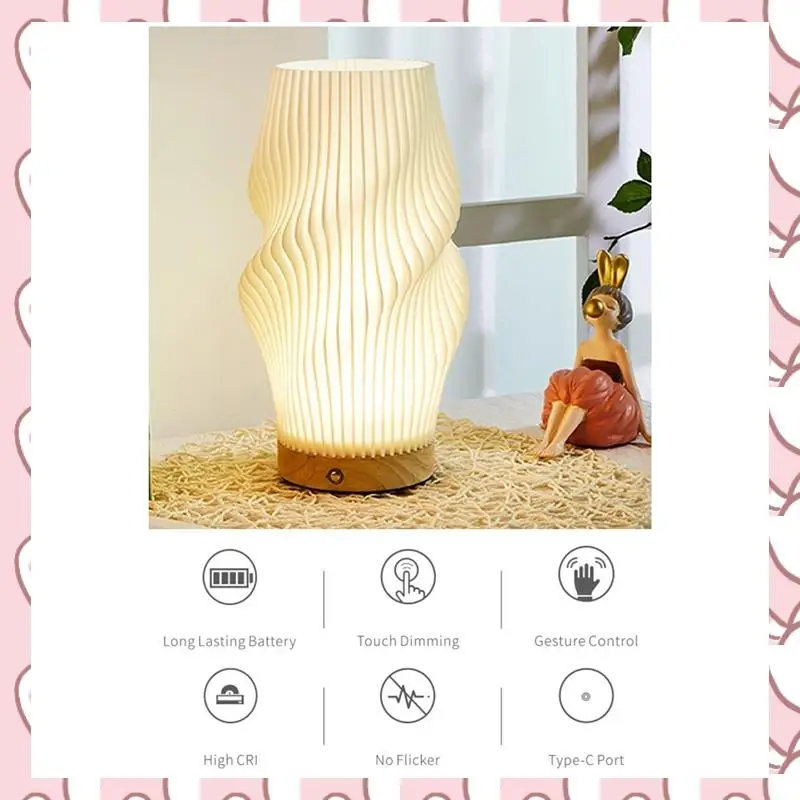 HHTL Dimmable Novelty Small Table Lamp For Bedroom Vintage Style Striped Small Night Light Lamp Bedside Lamp