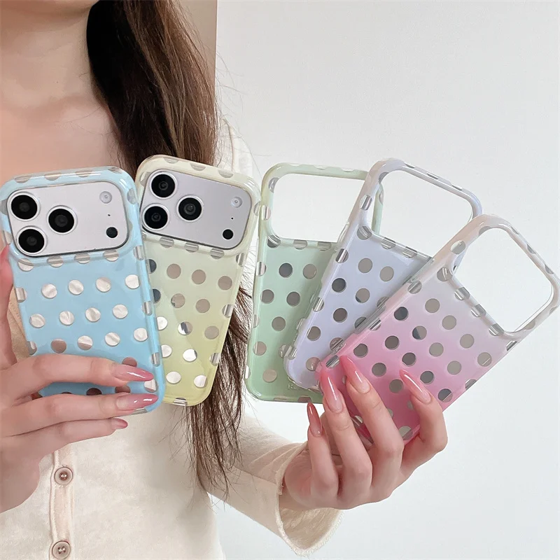 

Cute Polka Dot Phone Case for iPhone 15 16 17 Pro Max Pastel Clear Shockproof Protective Cover Kawaii Case Girls