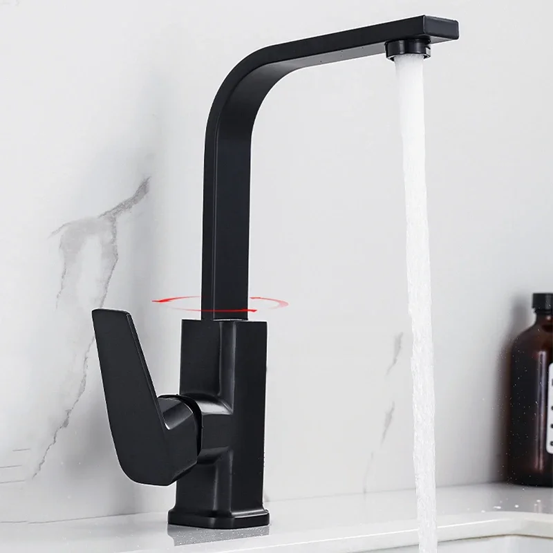 Black Kitchen Faucet Deck Mounted Kitchen Faucet Taps Rotatable  Faucet Stream Sprayer Nozzle  Sink Hot Cold Taps