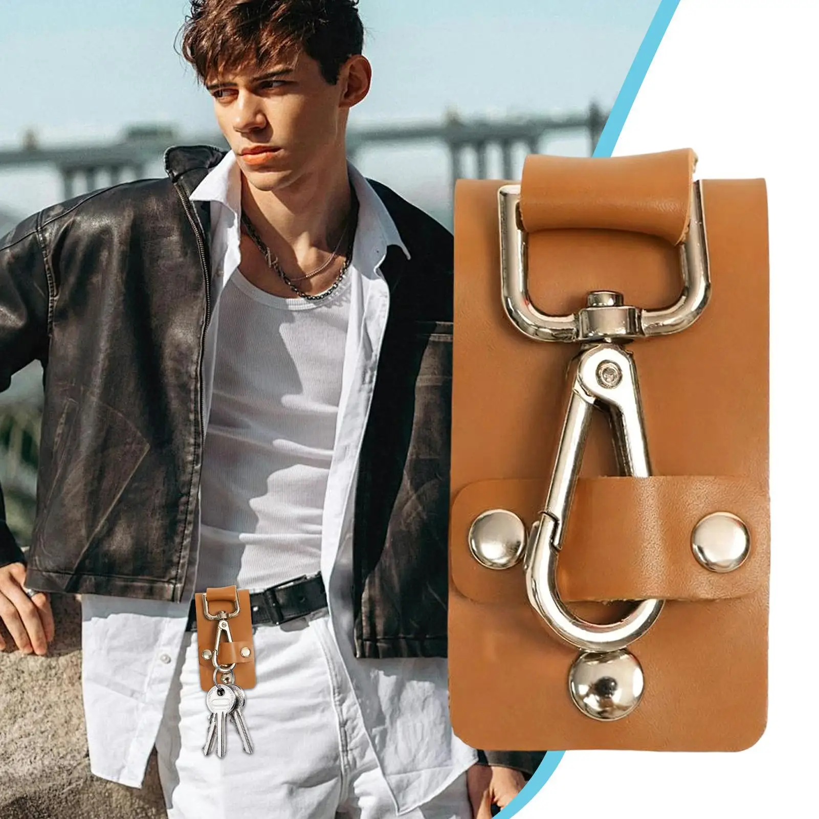 

Duty Belt Key Holder PU Leather Organizer Keyring Key Belt Clip For Men Women Nurse Duty Purse Outdoor Work Law Enforcement