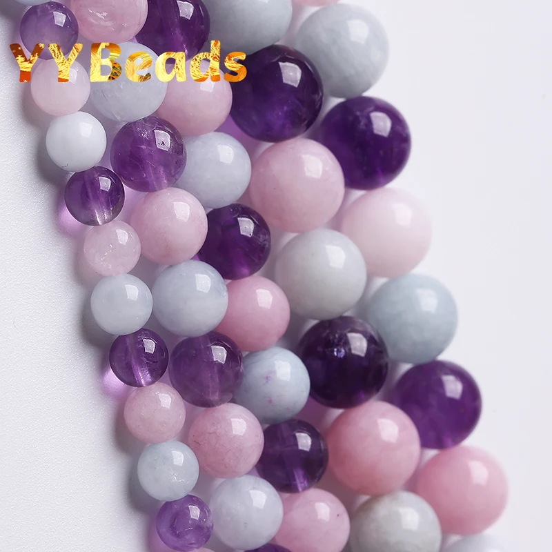 

6 8 10mm Natural Amethysts Aquamarine And Kunzite Stone Beads For Jewelry Making Round Loose Beads DIY Bracelets Accessories 15"