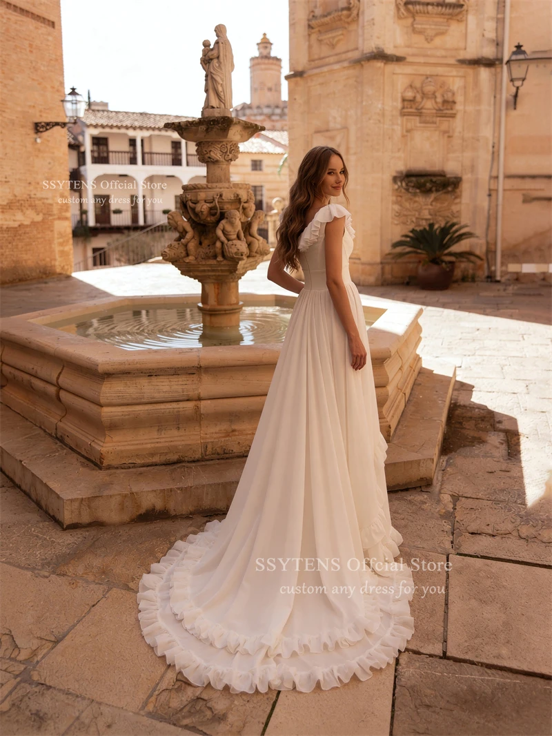 SSYTENS Vintage Wedding Dresses A Line Sleeveless Backless Floor Length Beach Bridal Gowns Bohemian Vestidos De Novia Customized