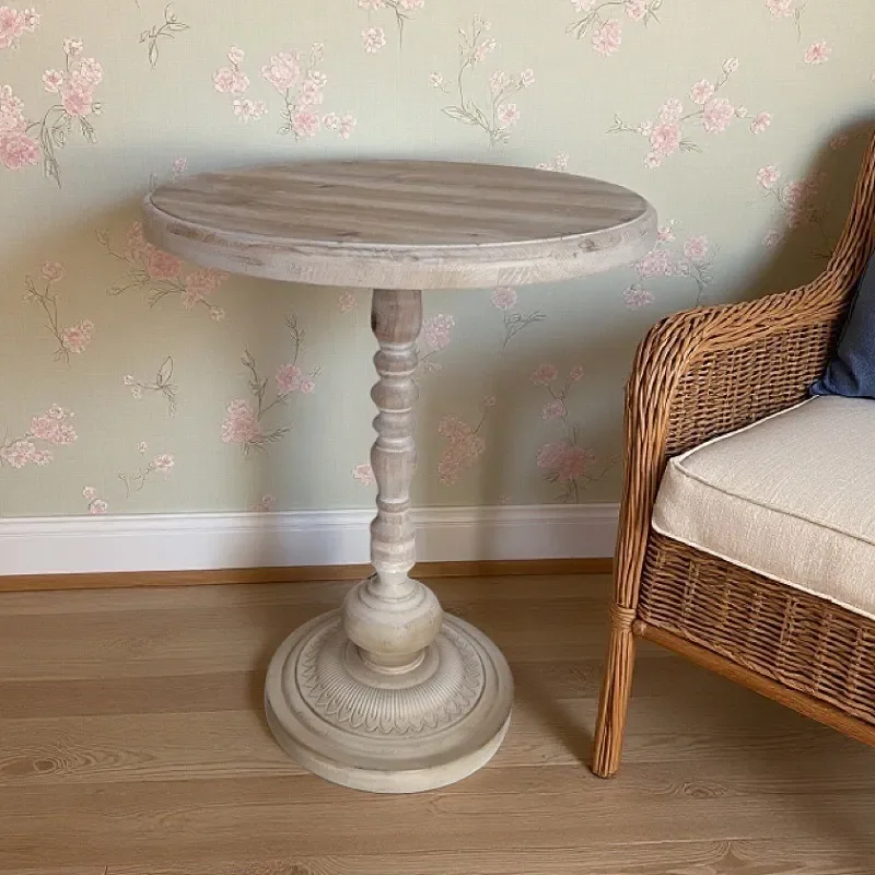 for French Country Wooden Small Round Table Living Room Sofa Coffee Table Creative Retro Bedside Table Decorative Log Color