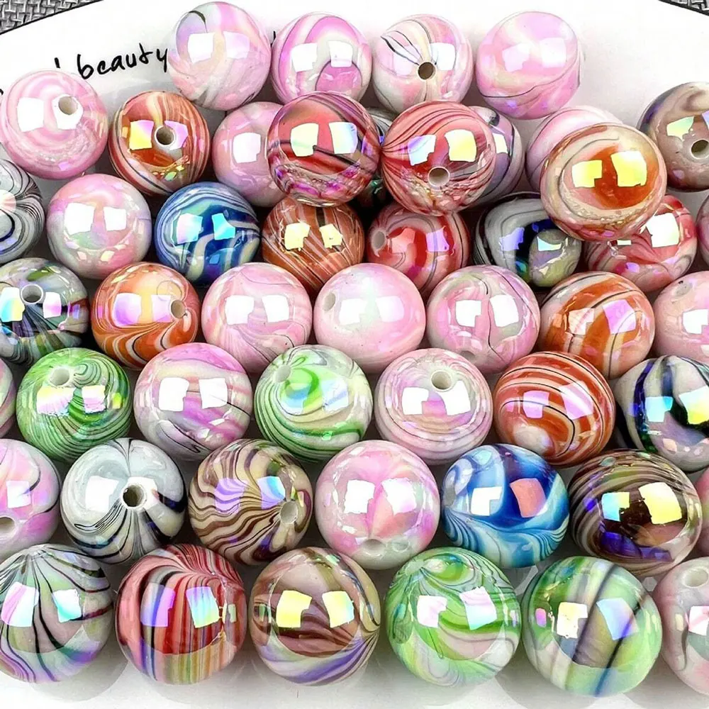 50/100 stks AB Gekleurde Acryl Kralen Met Streep Patroon Ronde Ballen Kralen Voor Maken DIY Sieraden Kettingen Accessoires 8 10mm ﻿
