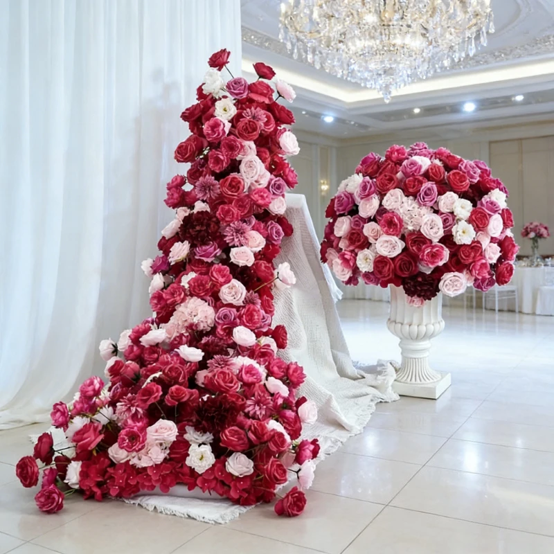 

Ярко-розовая и красная гирлянда-арка из искусственных цветов с эффектом водопада для декора свадебной сцены, фона для вечеринок и мероприятий