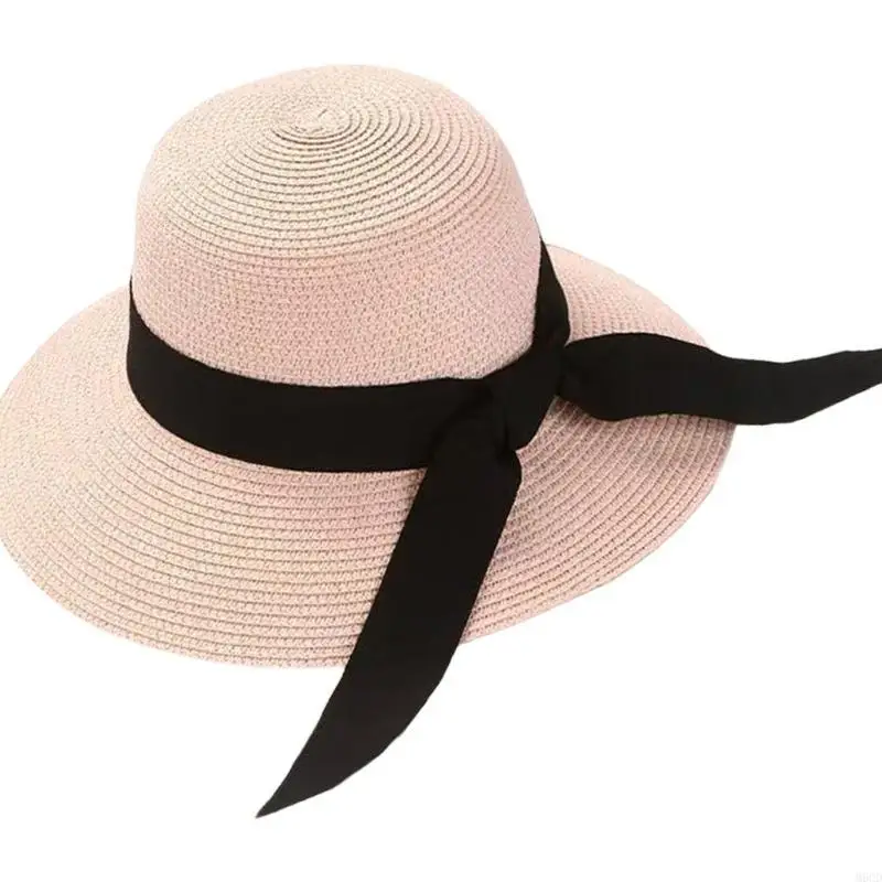 قبعة صياد السمك من القش القابلة للتنفس M6CD للنساء توفر تغطية ممتازة للشمس لقضاء عطلة الشاطئ والأنشطة اليومية #3