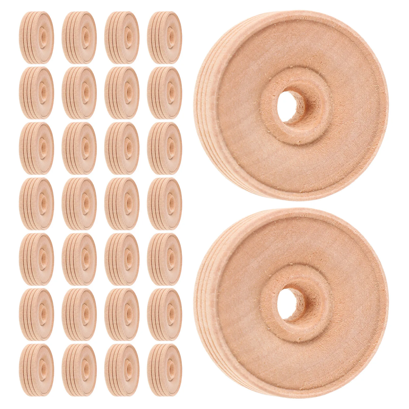 30Pcs Raw Wood Wheels 1.38 Inch Size 6Mm Hole Smooth Surface Unfinished for DIY Car Train Craft Supplies Wooden Wheels for Toys