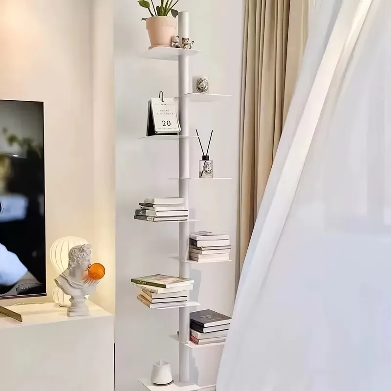 1 White Metal Rotating Corner Shelf - 9-layer Space Saving Display Rack, Installation-free Bookshelf, Suitable for Living