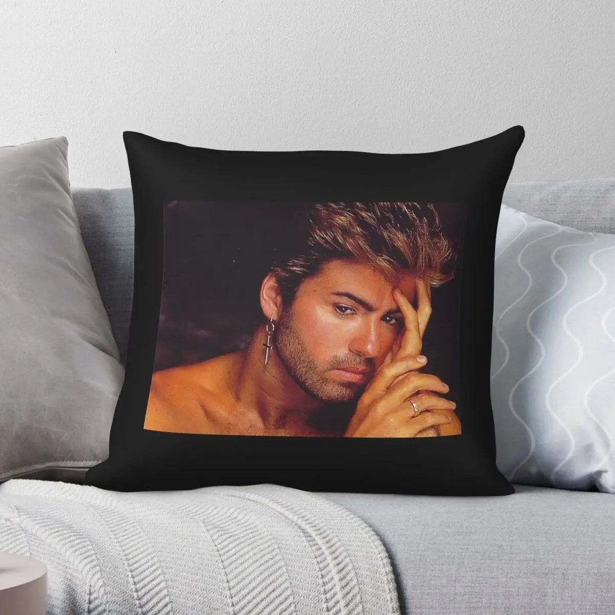 George Michael Singer Kissenbezug, Polyester, Leinen, Samt, Muster, Reißverschluss, Dekor-Kissenbezug, Sofa-Kissenbezug