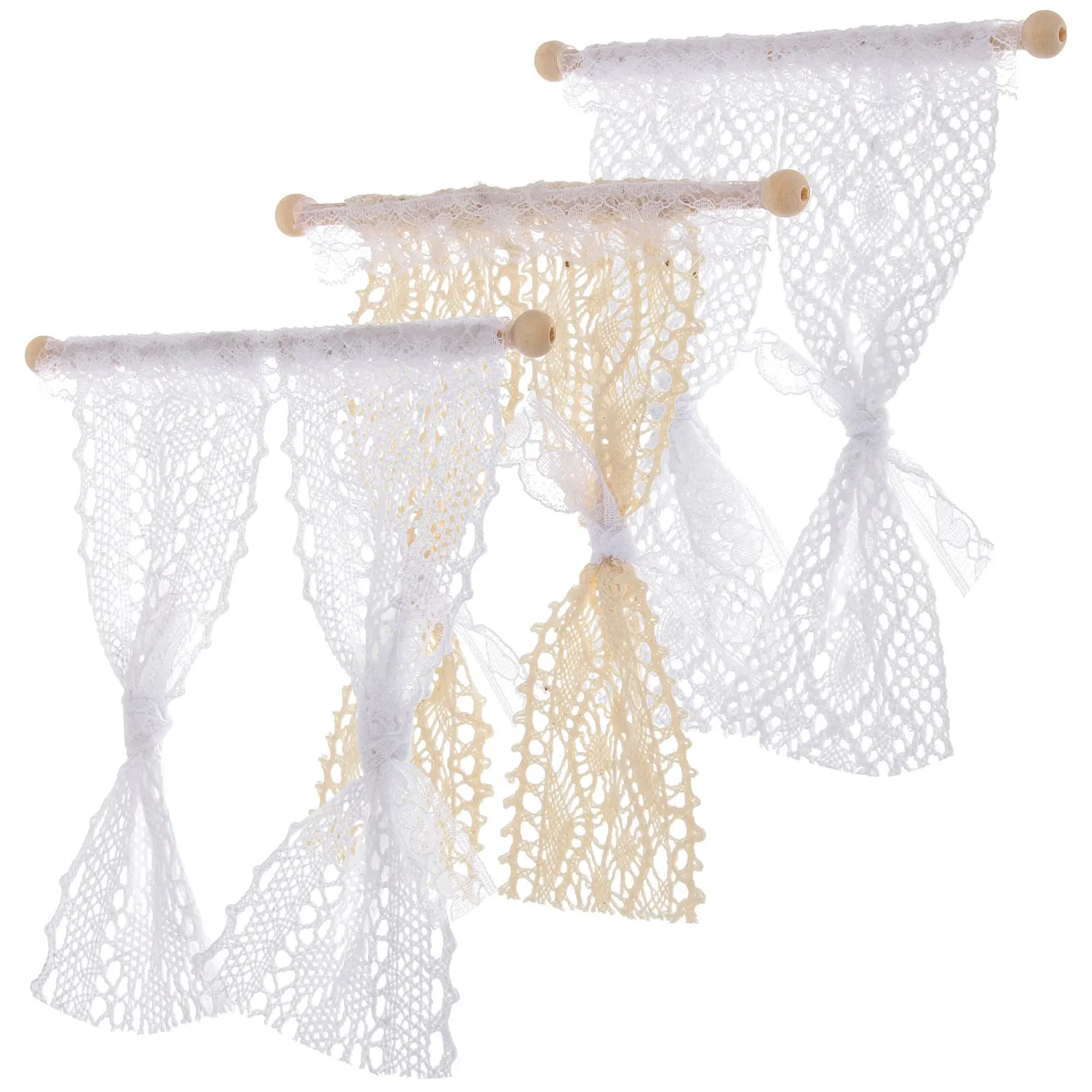 

3Pcs Miniature Lace Curtain Mini House Props Excellent Durability Practicality Decoration House Curtain Model