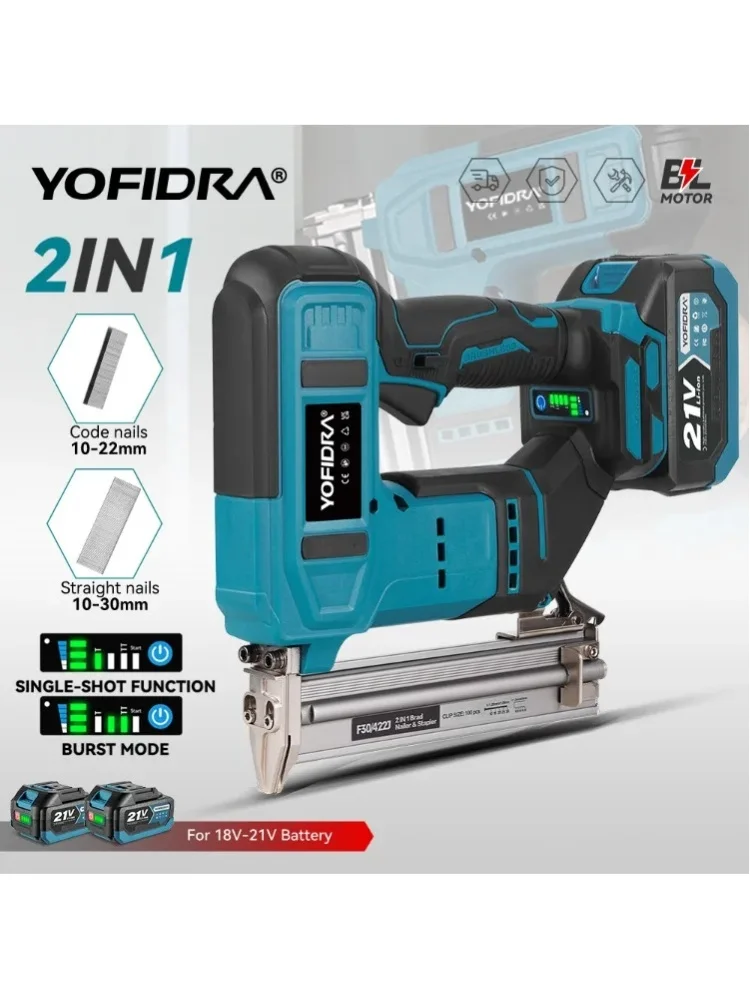 YOFIDRA F30 422J Bürstenloser Elektro-Tacker 2-in-1 Multifunktions-Klammernpistole Tacker Elektrowerkzeug für Makita 18V Akku