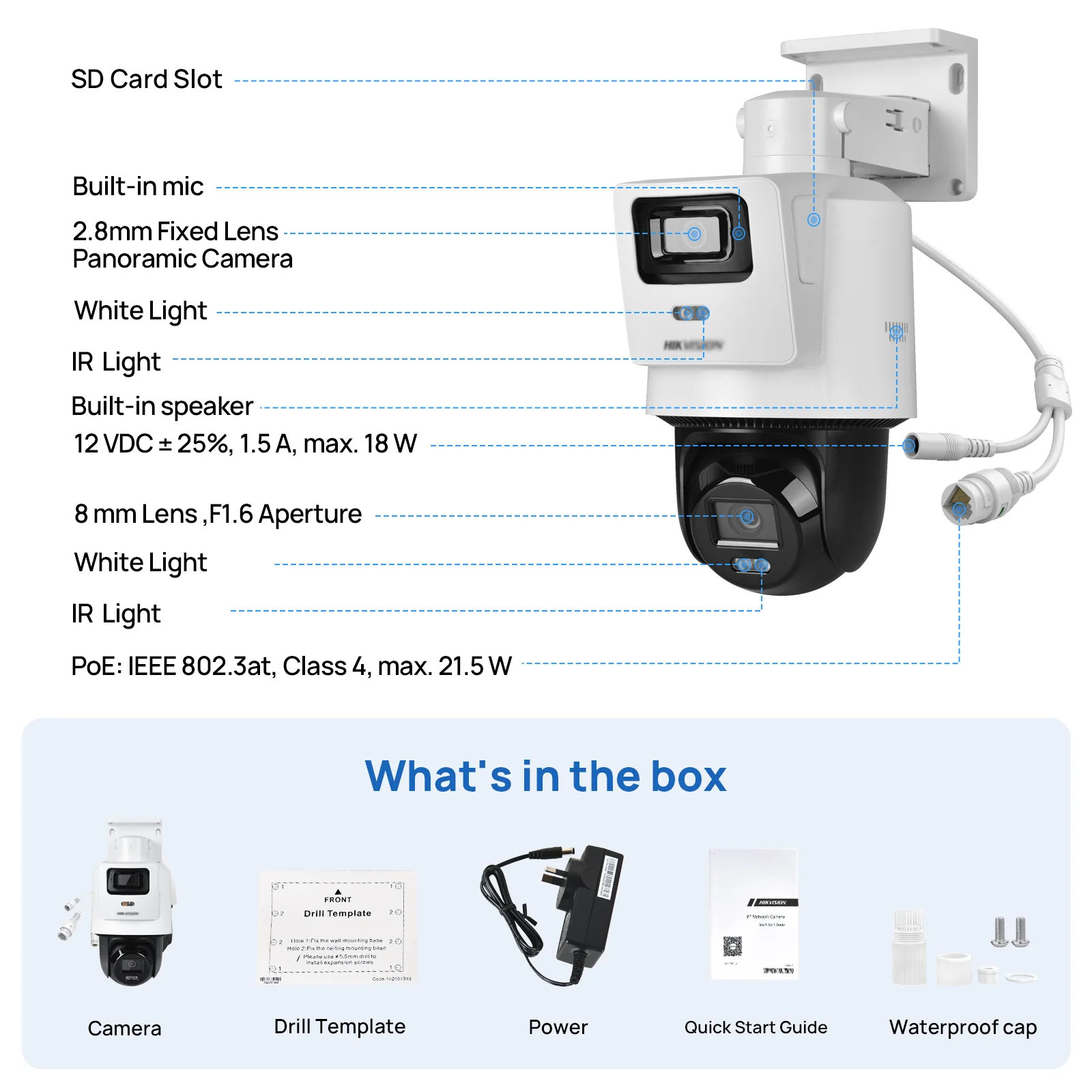 Original Hikvision DS-2SE2C400MWG-E/14 Color TandemVu POE 4MP+4MP Fixed Lens PT Network Camera Smart Hybrid Light CCTV System Built-in Mic Vehicle Detection - view 2