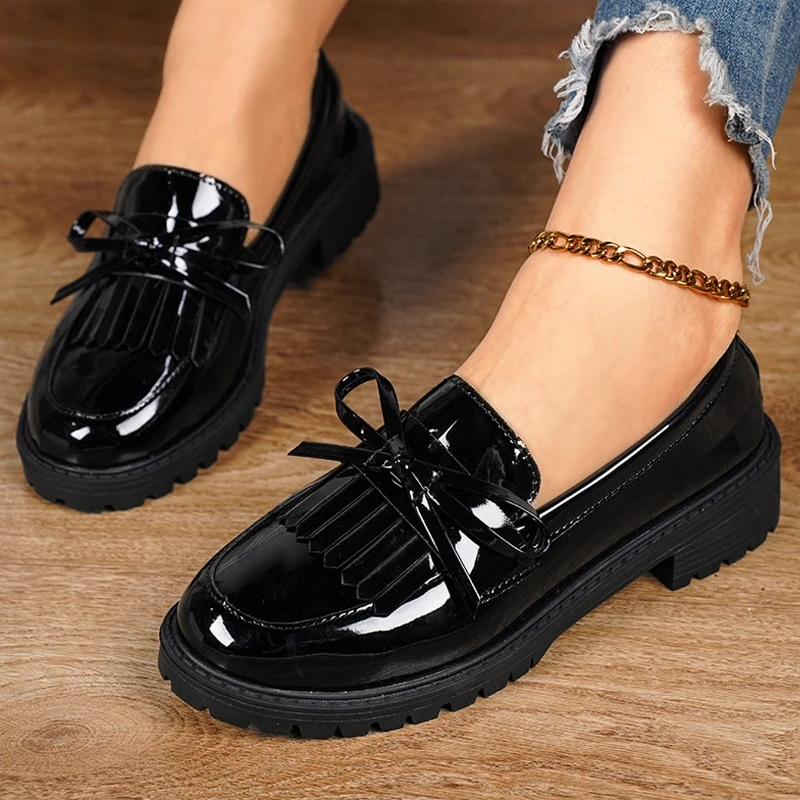 2024 Women\'s Summer New Fashion Round Toe Shallow Mouth Slip-on Loafers PU Leather Daily Comfortable Casual Office Low-top Shoes