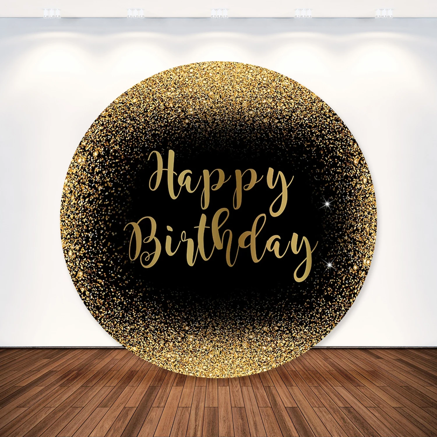 Black and Gold Round Circle Backdrop Cover Adults Birthday Circle Photography Background Elastic Party Decor