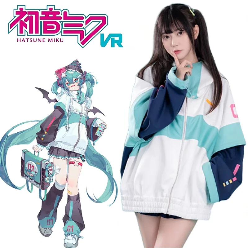 Hatsune Miku Futuristic Rhythmic Trench Coat Jacket Stylish Hooded Jacket Cartoon and Anime Merchandise Holiday Gifts Girls Cute