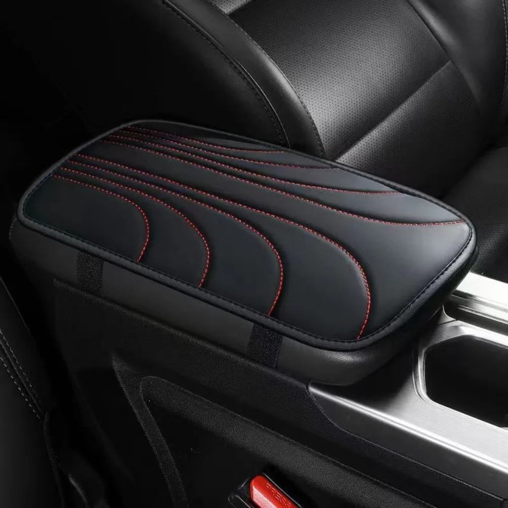 

Thick Car Armrest Mat Soft Anti-slip Center Console Cover Elastic Strap Leather Car Elbow Support Pad Car Interior