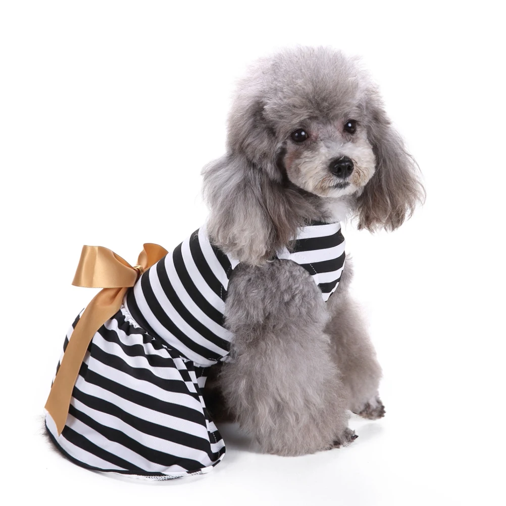 

Summer Pet Dog Dress Puppy Skirt Sleeveless Black White Stripes Clothes Daily Wear Holidays Photos Pet Dresses