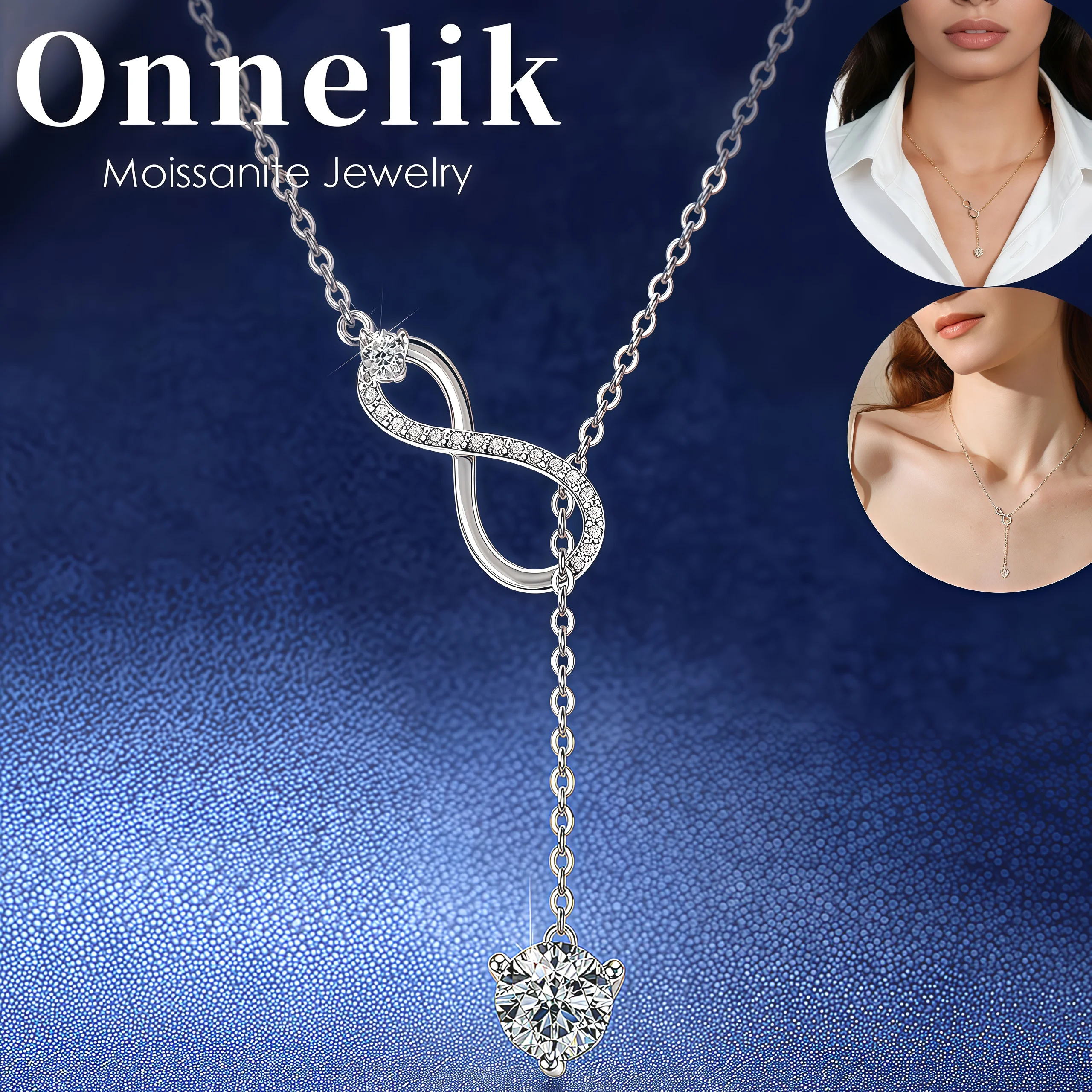 

Onnelik S925 Sterling Silver Moissanite Pendant Necklace for Women Trendy Versatile Design Light Luxury Collarbone Chain Jewelry