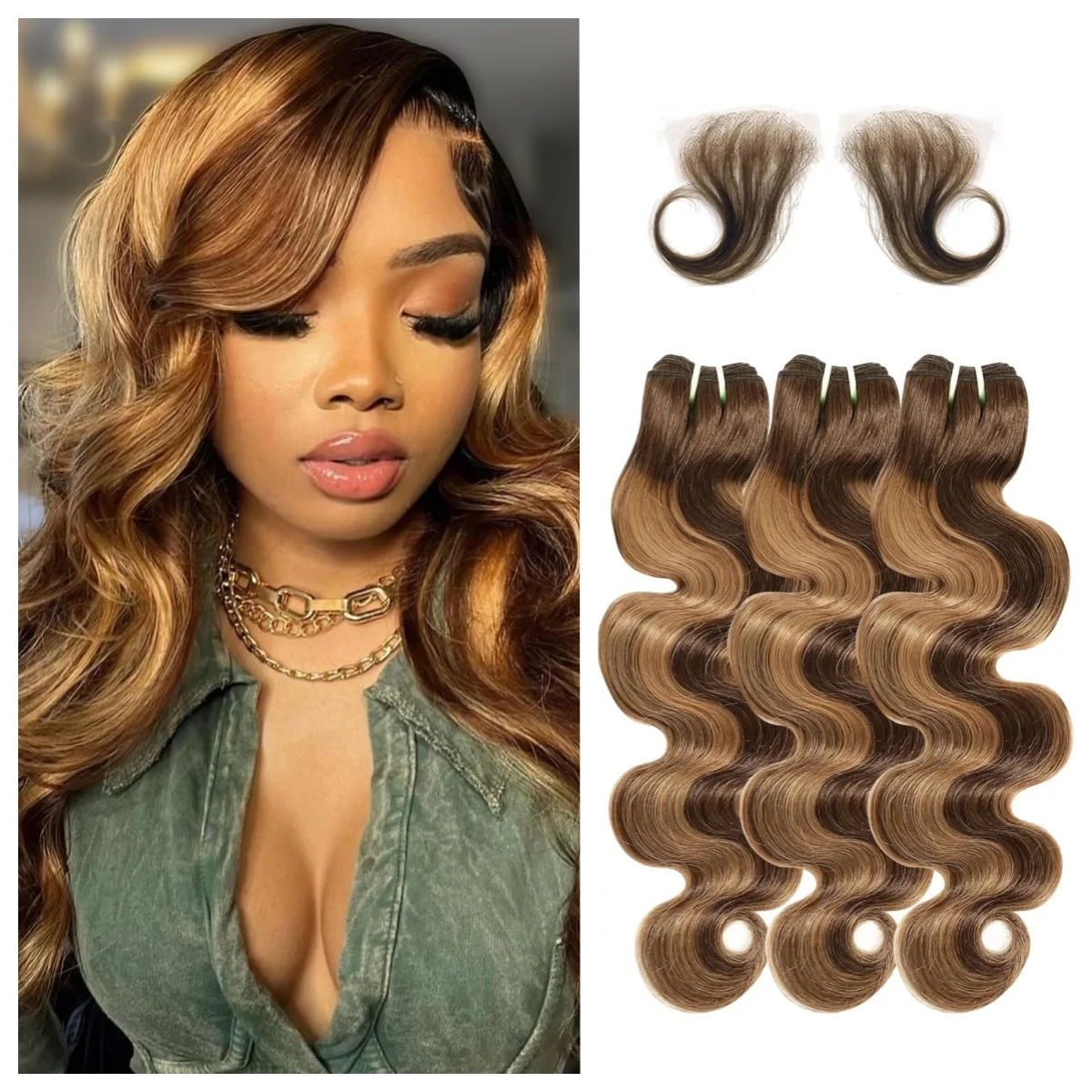 18 20 22 Inch Highlight Body Wave Bundle 100% Human Hair Bundle P4/27 Honey Brown Brazilian Hair 1/3/4 Bundles Remy Hair Bundle