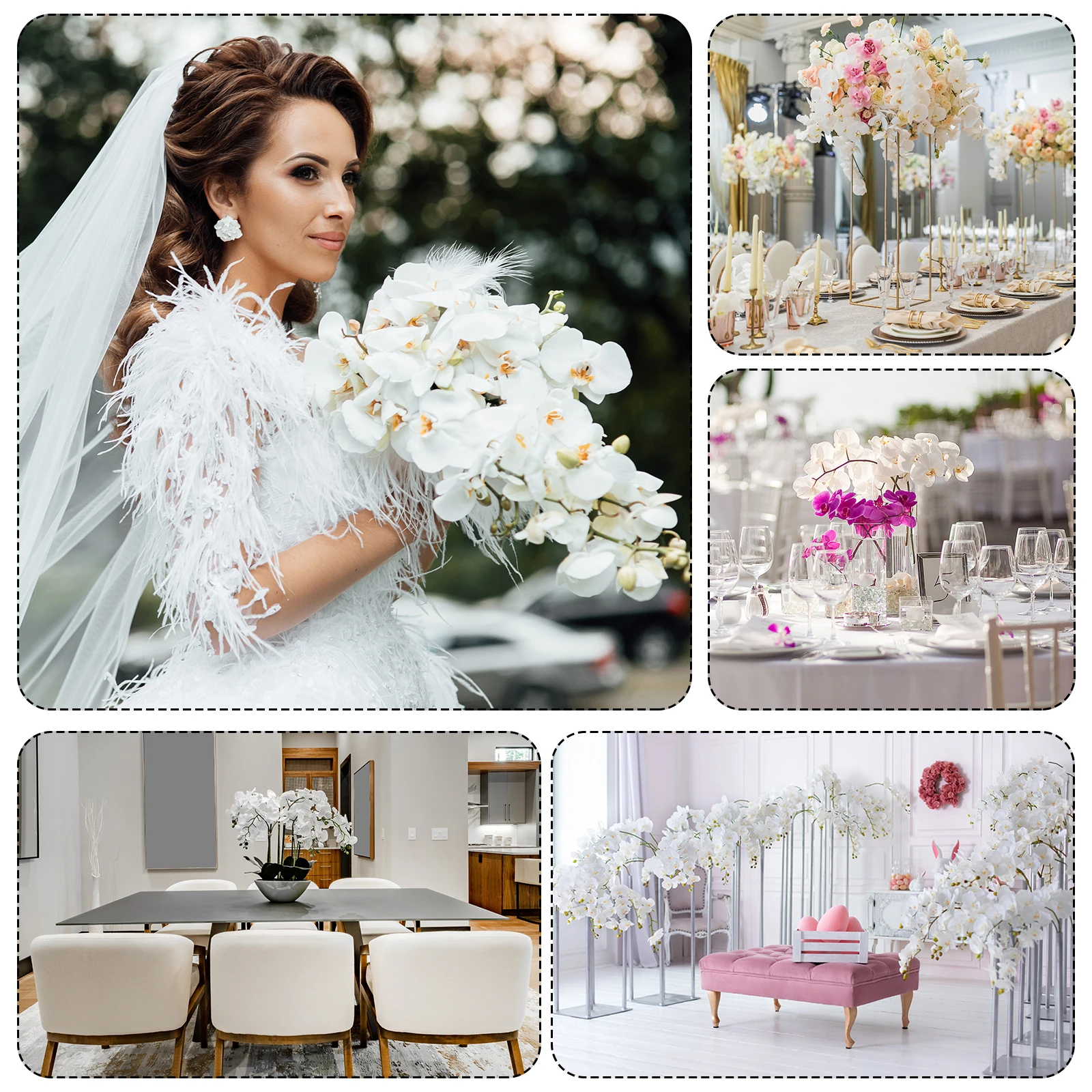 6pcs 7 Heads Faux Silk Phalaenopsis Flowers Artificial Orchid Stems 31" Real Touch Fake Orchid Flower Branch for Vase Wedding