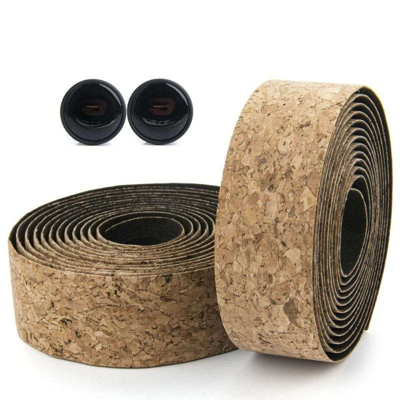 2pcs Bike Handlebar Tapes Back Cork Anti-Slip Shock Handle Bar Tape with End Non Slip Cycling Shock