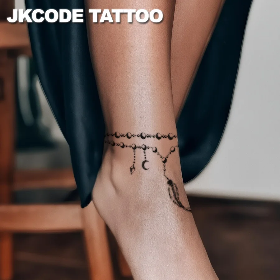 

Hand Tattoo-Minimalist Design Ramadan Tattoos-Lawth Fashion Jewelry-Black Henna Bracelet and Anklet-Feather Bracelet-Lamb Crescent Totem New Festival Hands and Feet Long-Lasting Waterproof Tattoo Sticker- Body Art for 3-5 Days