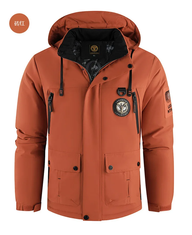 High-End Men's Winter Hooded down Jacket Windproof Warm Thick White Duck down Outdoor Top for Cold Weather