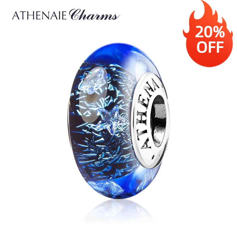 

ATHENAIE Murano Glass 925 Silver Core Dark Blue Star Clear CZ Charms Beads Fit All European Bracelet Necklace Color Blue