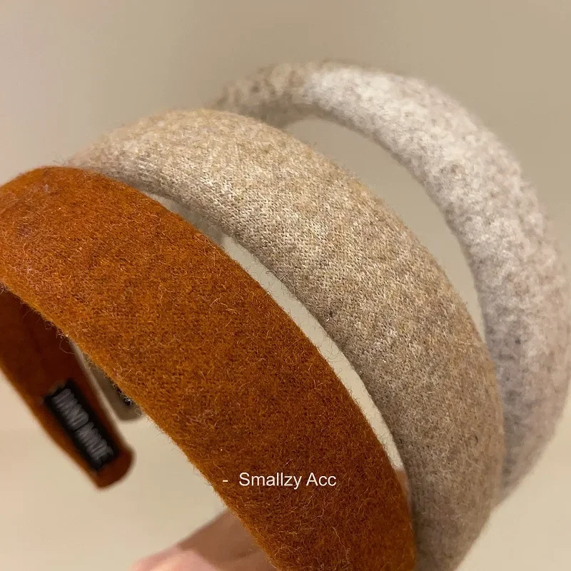 Korean autumn and winter temperament solid color wool wide edge headband versatile simple going out headband women's hairpin