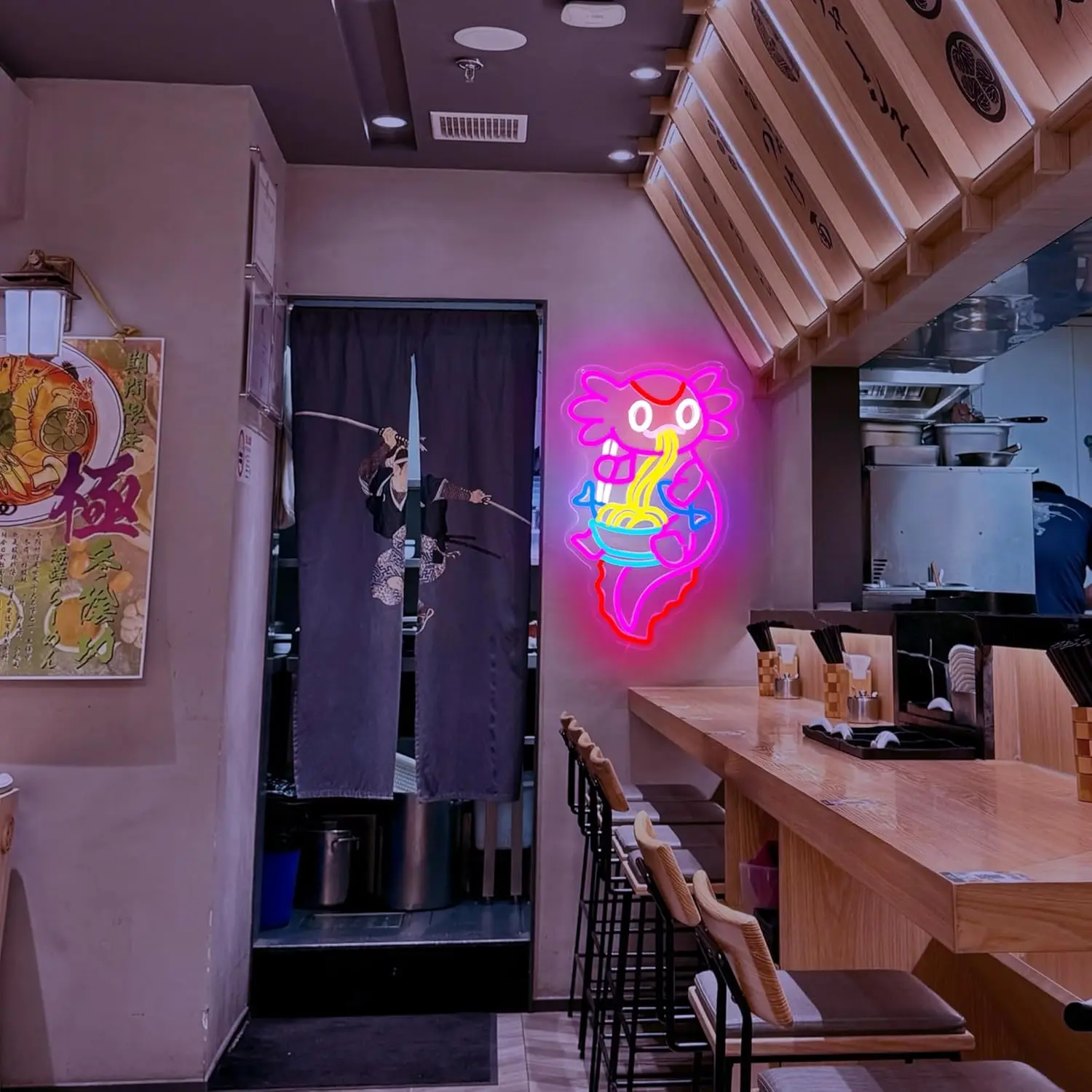 Axolotl رامين النيون لتزيين الحائط LED أنيمي النيون علامات لمطعم اليابان المنزل جدار الفن المطبخ Pu