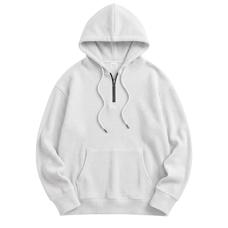 Herren Frühling und Herbst Einteiliger Waffel-Strick 1/4 Reißverschluss Lässiger Loser Kapuzenpullover, Geeignet für den Täglichen Gebrauch – Detail 5