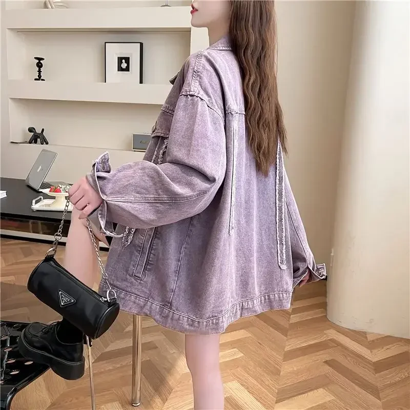 2024 New Women's Loose-fit Purple Denim Jacket Stylish Age-reducing Versatile Idle Style Top Autumn Season