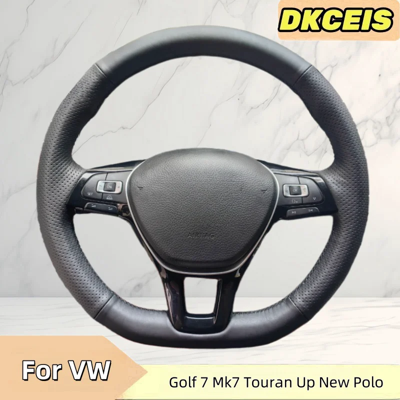 ﻿Car Steering Wheel Cover Genuine Leather For Volkswagen VW Golf 7 Mk7 Touran Up Polo Jetta Passat Steering Wheel Braiding Cover