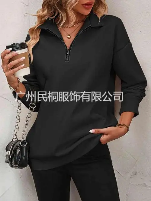Damska bluza z długim rękawem i krótkim zamkiem błyskawicznym, modny sweter damski