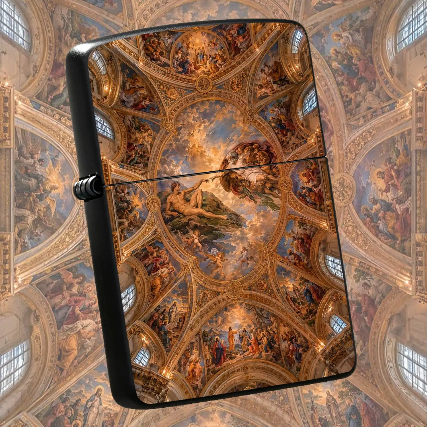 Vintage Renaissance Ceiling Art Lighter, Classic The Creation Of Masterpiece Print, Exquisite Baroque Dome Pattern, Portable Versatile Accessory For Daily Use, Gifting, Desktop Display, Collectible Artistic Decor For Any Occasion A Humorous