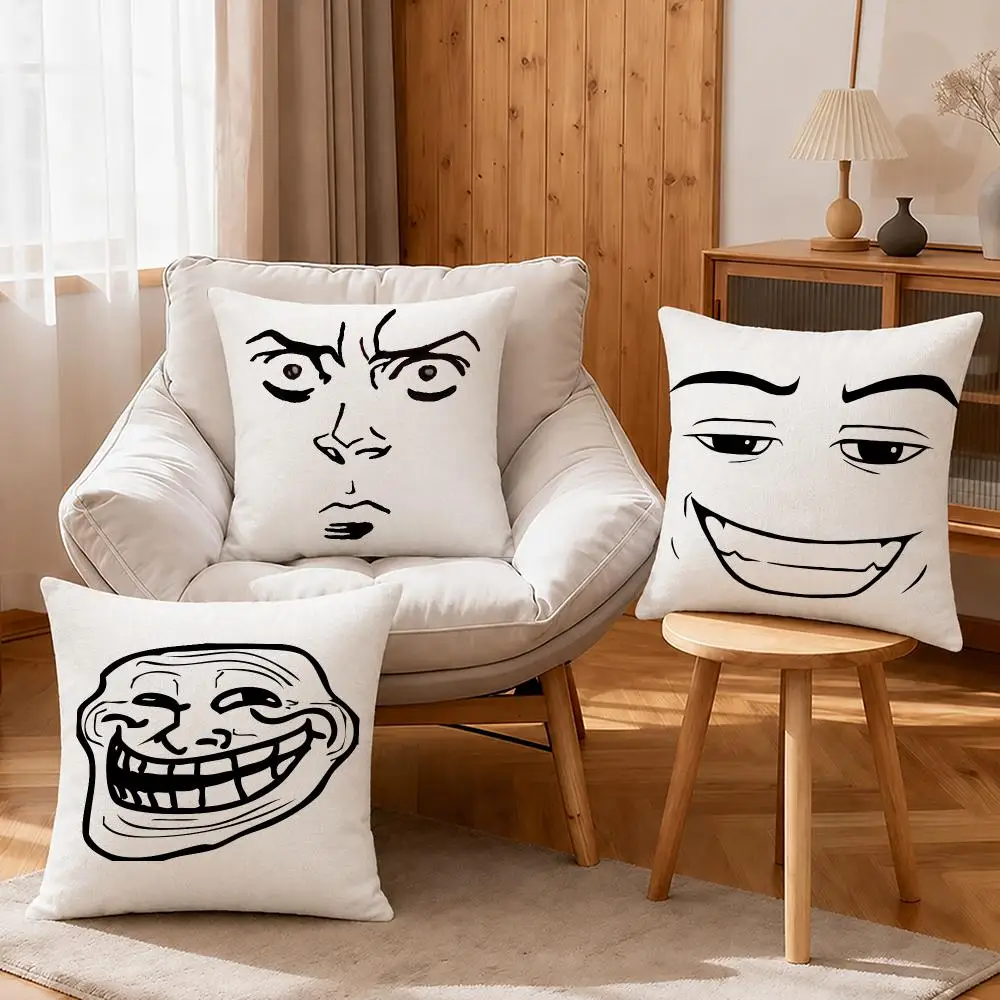 Meme Meme Face Cushion Cover Linen Anti-Mite Antibacterial Cushion Cover Invisible Zipper Sofa Decor