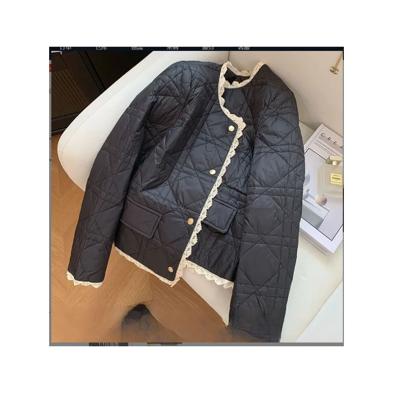 

Ladies New Wild Solid Color Cotton Jacket Autumn Winter New Short Fashion Button Round Neck Cotton-Padded Jacket Parker Coat