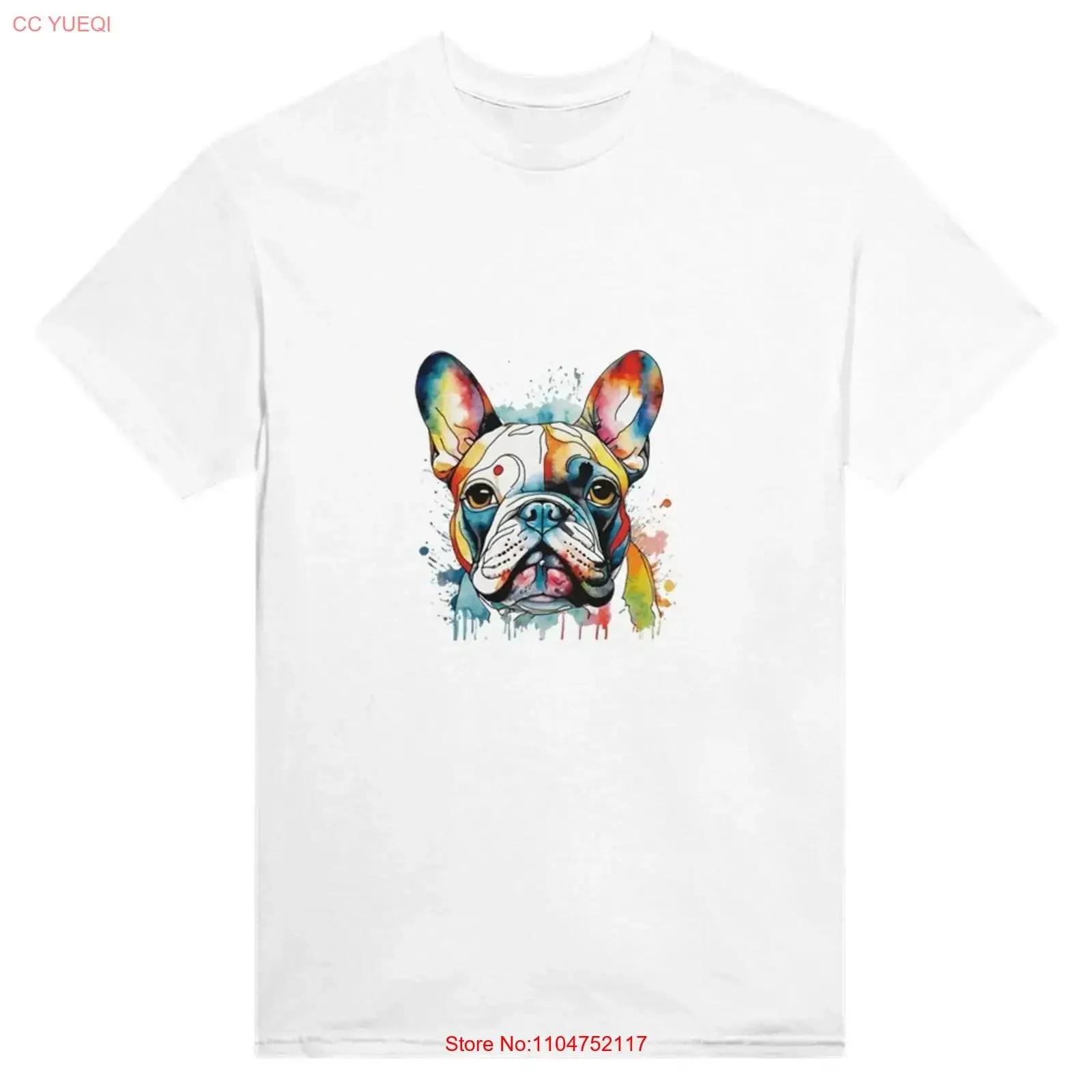 French Bulldog watercolour paint colourful multicolour Frenchie Heavyweight Crewneck T shirt vintage Washed Comfortable