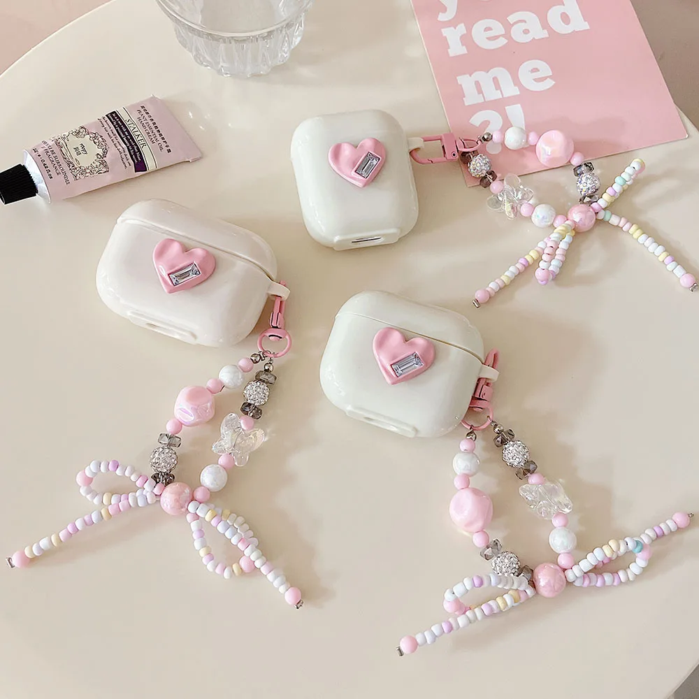 Роскошный 3D бриллиантовый розовый мягкий силиконовый чехол для наушников Apple Airpods 1 3 Pro 2, аксессуары для наушников, чехол с бантом-бабочкой, брелок с подвеской