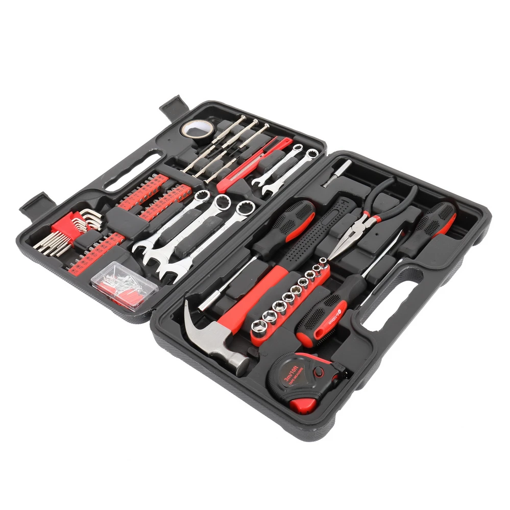 148pcs Iron Household Tool Set with Storage Box Black Red[US-Stock]