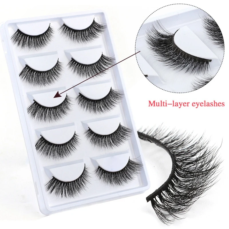 5 Pairs Natural Soft 3D Mink False Eyelashes Handmade Fake Eye Lashes Faux Cils Make Up Beauty Tools